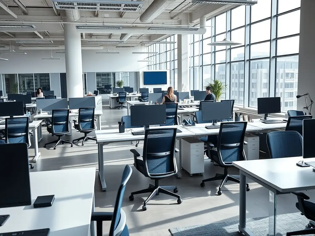 A beautifully designed office space with modern furniture, lighting, and decor, representing the final touches of fit-out works.