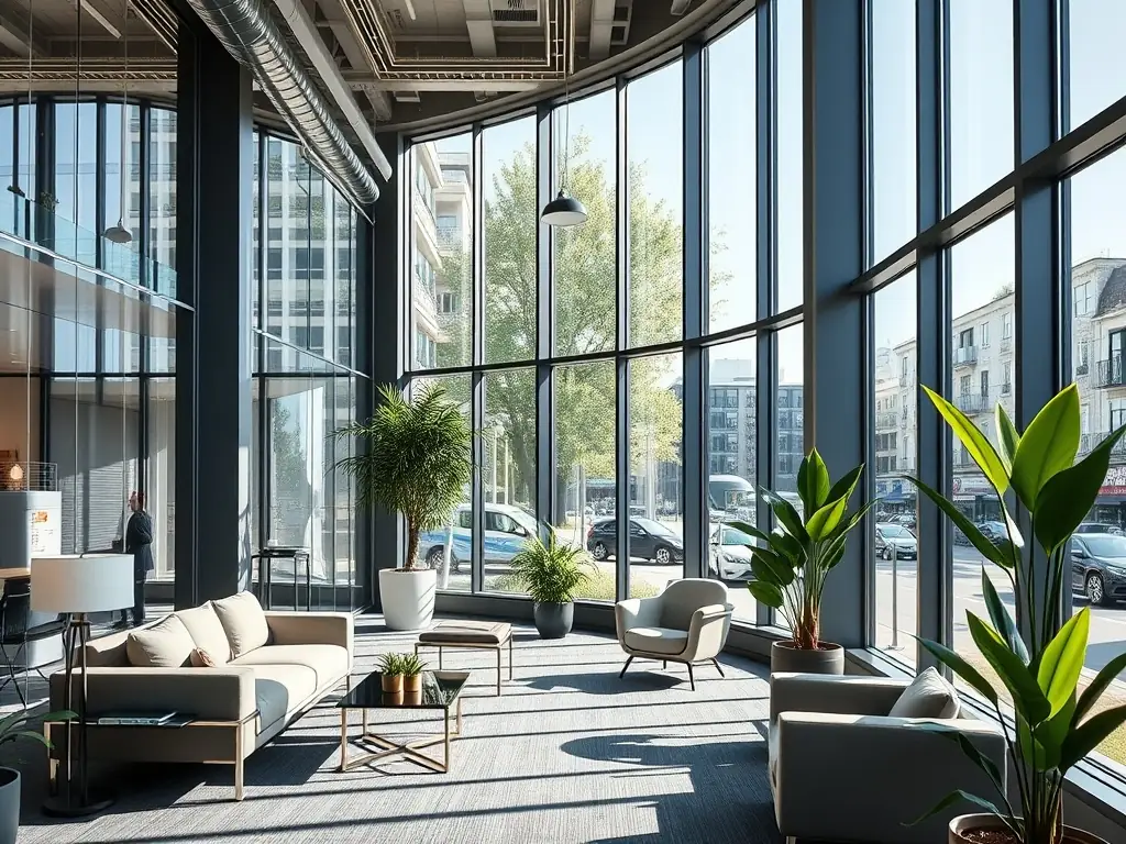 An interior shot of a building with natural light and ventilation, highlighting improved indoor air quality and occupant comfort.